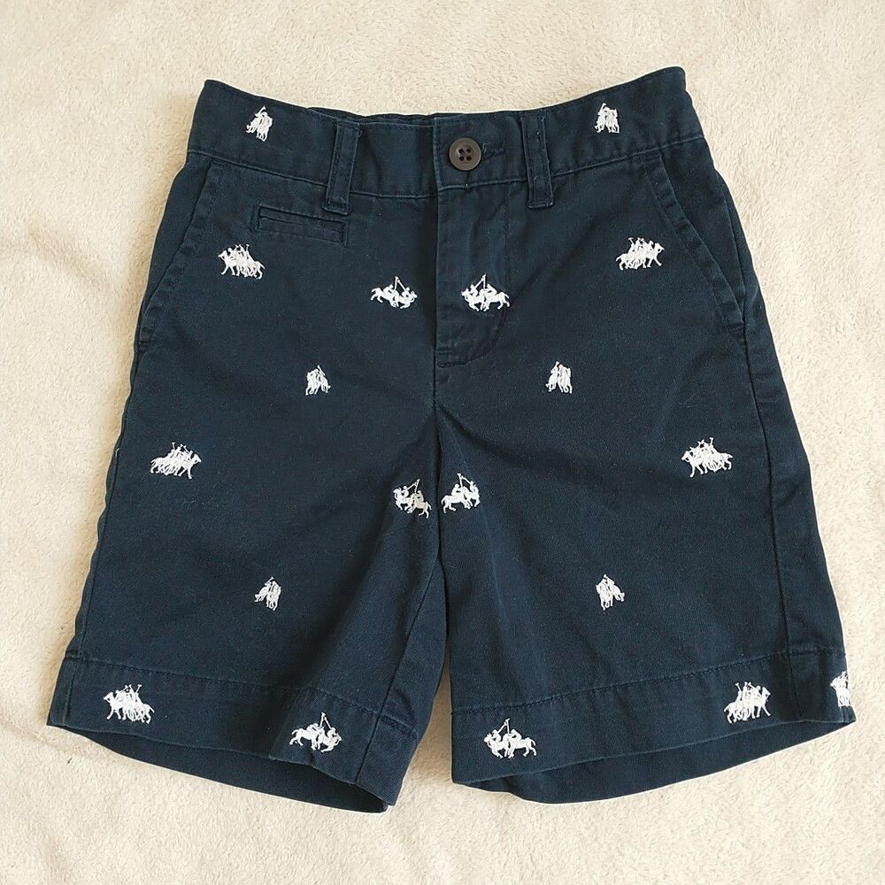 Polo Ralph Lauren Shorts Boys 2T Blue White Embroidered All Over Pony Logo